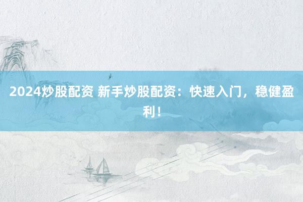 2024炒股配资 新手炒股配资：快速入门，稳健盈利！