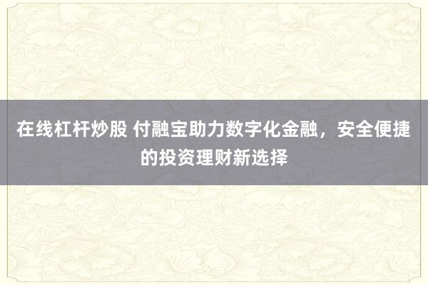 在线杠杆炒股 付融宝助力数字化金融，安全便捷的投资理财新选择