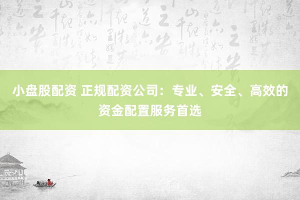 小盘股配资 正规配资公司：专业、安全、高效的资金配置服务首选