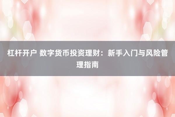 杠杆开户 数字货币投资理财：新手入门与风险管理指南