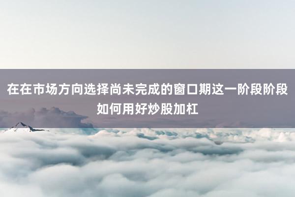 在在市场方向选择尚未完成的窗口期这一阶段阶段如何用好炒股加杠