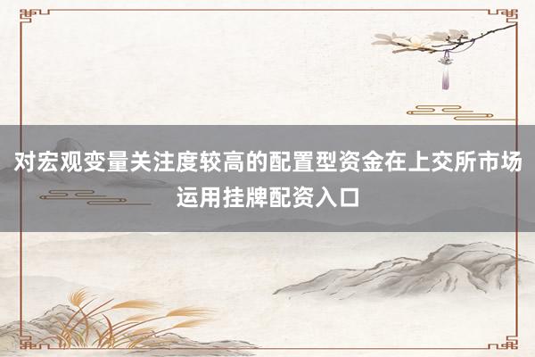对宏观变量关注度较高的配置型资金在上交所市场运用挂牌配资入口