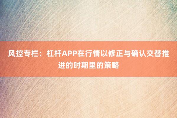 风控专栏：杠杆APP在行情以修正与确认交替推进的时期里的策略
